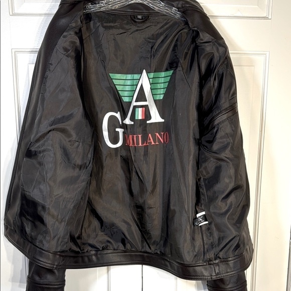 G A Milano NWT Black Faux Leather Bomber Jacket Sleek Fitted Design - Picture 7 of 15